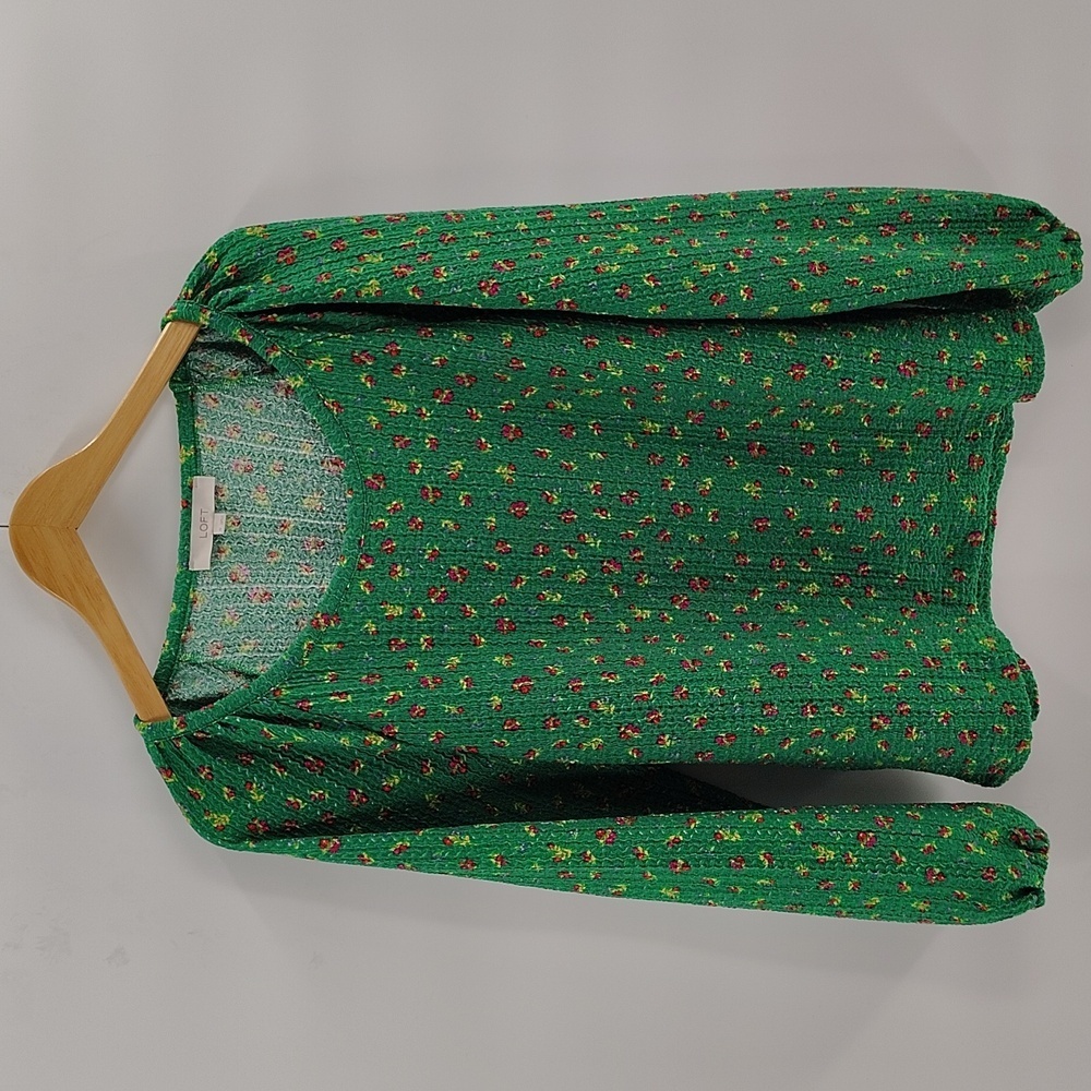 Loft Pullover Blouse Size Medium Green Stretch Fl… - image 1